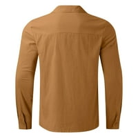 Puawkoer mužjak ljeto pamučno posteljina od pune casual plus veličine labave košulje muške ovratnike košulja dugih rukava Muška odjeća XL Khaki