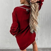 Ženska modna dukserica trendy prevelizirani casual haljina haljina dugih rukava s pulover na ramenima crvena l