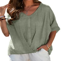 Grianlook Ženska casual baggy bluza Ruched V majica za izrez