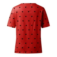 Ljetne majice za žene V-izrez pulover kratkih rukava polka točkice vrhovi za ispis prevelike labave fit bluze srušive casual majice crveni XL povratnici