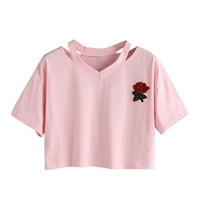 Mveomtd bluza majica T rukav prsluk kratka ruža casual v vrhovi ženske ženske bluze ljetne majice za