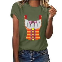 Yyeselk Ljetni vrhovi za žene Trendy Leisure Oktoberfest Print Cosy Bluuse Modne kratke rukave Okrugli majica za majicu za dame Vojska zelena XL