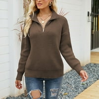 Ženska džemper sa čvrstim bojama dugih rukava labav fit pulover lagani pleteni džemperi niski ovratnik rezani plus veličine v vrhova vrata