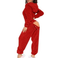 Qiaocaity Women-ov zimski 3D uši zaklopljeni poklopac Funkcionalni salon sa zatvaračem sa sastojkom sa kapuljačom Duksem Komforne pidžame, božićni pokloni, crveni s