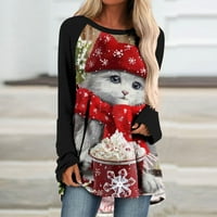 Amidoa ženske 3D košulje za mačke s mačkama božićne pulover Top pahuljica grafičkih bluze vrhovi zimske