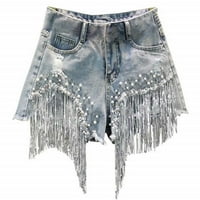 Kneelentne jean pantalone za žene Radne reselne biserne vruće dijamantne traper kratke hlače Jean Jumpsuits