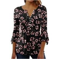 Ayolanni ljetni tunički vrhovi za žene Modni rukav majica Bohemian Floral Henley Shirts Empire Bluza