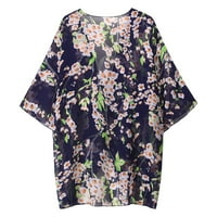 Žene Ljetni modni casual cvjetni print Šifon kardigan kratki rukav labav trošak za plažu Pokrijte bluzu