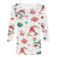 Viadha Merry Božićne majice Žene pletene modne tiskane labave majice rukave ruševi okrugli vrat casual vrhovi