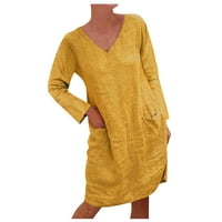 Ženske povremene haljine za žene lagane zabave cvjetni V-izrez mini haljina s dugim rukavima Yellow XL