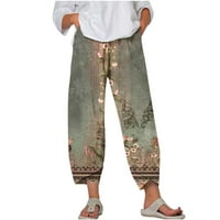 Azrijski ženski zazor modne hlače, ženski ležerni tiskani viši struk labav džep ravno dugačke hlače zelene veličine l U prodaji
