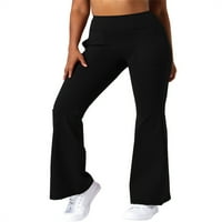 Yskkt ženski zimski visoko elastični struk bootcut fleece obložene tamki Yoga Workout hlače sa džepovima