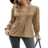 Dame TEE Čvrsta boja majica V izrez Majica Žene Ležerne prilike Dnevna odjeća Pulover Khaki XL