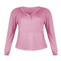 Bomotoo dame labav majica s dugim rukavima Henley pulover Radnoj ravniji čvrsti boja TEE ružičasta L