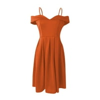 Ženske haljine midi haljina, ležerni čvrsti kratki rukav A-line Halter ljetna haljina narančasta m