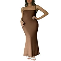 Gwiyeopda ženska haljina duga haljina špagete kaiševi kvadratni vrat maxi haljina bez leđa