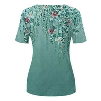 Košulje za ženu Ležerne prilike ruširane bočne tipke TOPENS Okrugli vrat T majice Labavi FIT Ljetni modni kratki rukav cvjetni tiskani tunike zelena l