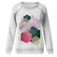 Lilgiuy ženske duge rukave Ležerne majice Geometrijski romb tisak okruglih vrata Duks pulover Loose Tunic Tops Streetwear