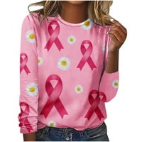 Ženske karcinom za dojke Košulje Pinks Ripbon Canters Osvešćena majica Okrugli dekolte s dugim rukavima labav pulover bluza
