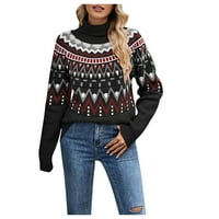 Duks pulover za žene, ženska modna casual retro boja kontrastni ispis pletenja dugih rukava turtleneck dres dres para mujer