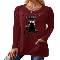 Abtel Ladies Tee Cat tiskana majica vrećica za majicu za žene labavi loungewear vrhovi vino crvene 3xl