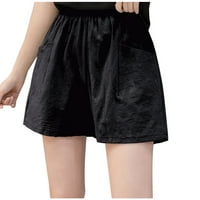 Ženske labave široke noge kratke hlače visoki struk ravne kratke hlače Ležerne prilike pamučne posteljine