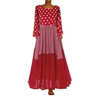 Yubnlvae Ženska haljina O-izrez Haljina za ispis Maxi Vintage Long Bohe Ženske rukave Point ženska haljina crvena l