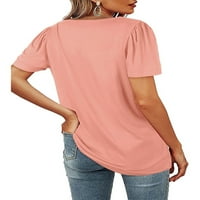 Eyicmarn ženski ljetni casual vrhovi, čvrsta boja prugasta ispis kratki rukav kvadratni vrat Jednostavna labava majica