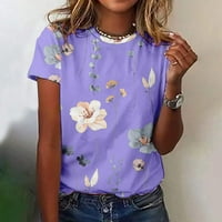 T majice za žene Ljeto slatko cvjetni print plus veličine vrhova kratkih rukava Crewneck Spring Bluzes