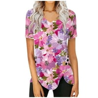 Plus veličine za žene cvjetne tiskene majice kratkih rukava Dressy V izrez Boho bluza sa bočnim gumbom