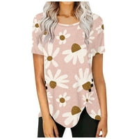 Hanas vrhovi ženske ljetne trendi majice, klasične majice s kratkim rukavima, ležerne cvijeće gumb za