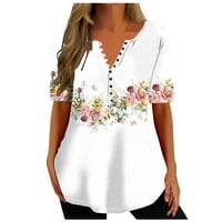 Pejock Ženske košulje Ljeto Modni V-izrez Casual Top Laop Print Basic Tees Majice Bluze Bijeli C L
