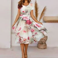 Žene oblače kratki rukav Srednji dužina V-izrez A-line haljina cvjetna casual žena ljetna haljina ružičasta 2xl