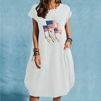 Odeerbi 4. jula Patriotska ljetna haljina za žene Čvrsta boja Haljina kratkih rukava okrugla izrez Tisak