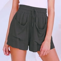 Puntoco Womens hlače za hlače za crtanje pamuk i posteljina elastična džepa za struk čvrste kratke hlače tamno siva