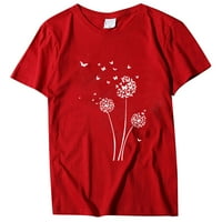 Žene Ljetni bluze Ženski okrugli dekolte Kratki rukav Pulover Tunic Tops modne ležerne print majice Tee crveno m