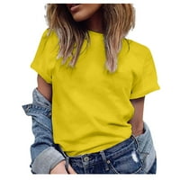 Ženski vrhovi ženska modna casual bluza plus veličina čvrsta majica V-izrez kratki rukav gornji žuti m