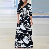 Ženska haljina za uklanjanje ženskih ljetnih trendova seksi V-izrez Print Big Swing haljina dugačka suknja crna xl