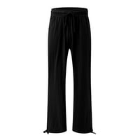 Ljetne pantalone za žene Ležerne lagane labave fit pamučne posteljine plus veličine široke noge za noga ženske gaćice visoko struk elastične hlače sa džepovima crne s