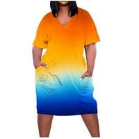 Ženska modna košulja Haljina Tie-Dye Ispiši Ležerne haljinu s V-izrezom, plava, XXL, 95% poliester,
