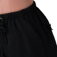 Muški casual labav visoki struk elastični struk čvrste kratke hlače sa džepovima Muške labave pantalone pantalone ležerne hlače Black XL