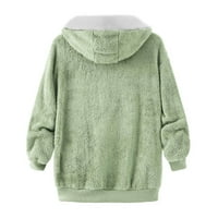 wendunide majice s dugim rukavima za žene Ženske šivene džepove s kapuljačom s kapuljačom dugača, topli umjetni džepovi vune kaput zelena