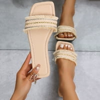 Ženske cipele Žene ravne perlice ručne papuče Square Traka za glavu Sandale sandale Vilične modne papuče