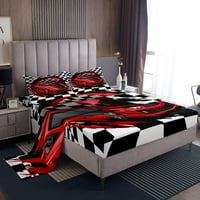 Crveni sportovi posteljini za krevet Postavi kraljice, dječački set za trkački list za tinejdžerske djevojke djevojke za odrasle ekstremne brzine trkački listovi crne i bijele mreže Ispiši se dekor za stambene površine