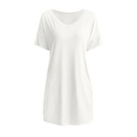 Ženska ljetna casual majica haljina V-izrez kratki rukav Dreševi s kratkim rukavima ženske haljine white_