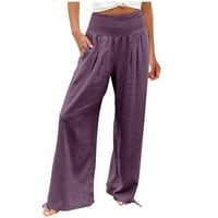 Široke pantalone za žene za žene Casual visoke pantalone s visokim strukom Tvrste vrećice Lounge pantalone sa džepovima, Purple & XL