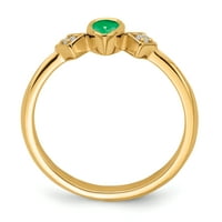 Čvrsti 14K žuti zlatni kruški okvir simulirani smaragd i CZ prsten