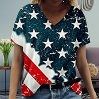 Dan nezavisnosti tiskani V-izrez za žene majice kratki rukav vrhunsko slobodno vrijeme na otvorenom