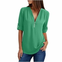 Majice s dugim rukavima Olyvenn Žene, Ležerne prilike plus veličina Labavi ljetni Zip Tunic V-izrez Bluza za bluzu za žene