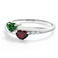 Gem Stone King 1. CT Green Nano smaragd Crveni Rhodolite Garnet Sterling Srebrni prsten